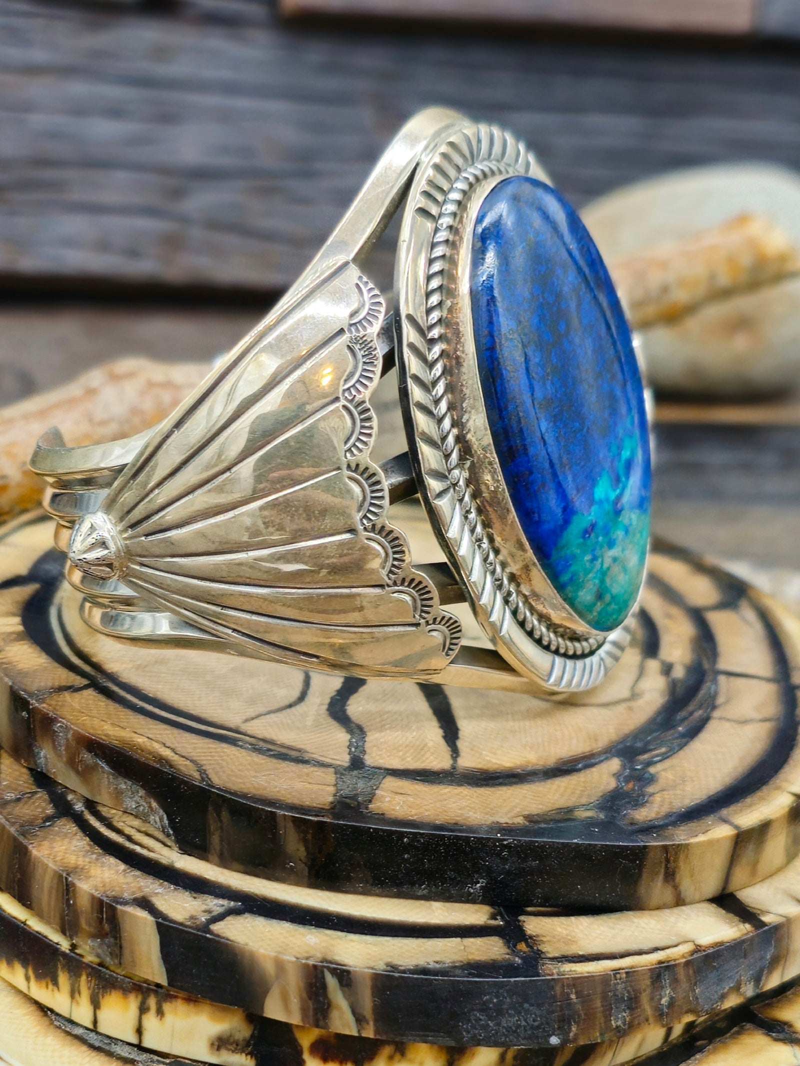 Azurite Sterling Silver Cuff by La Rose Ganadanegro - 7 1/2 in.