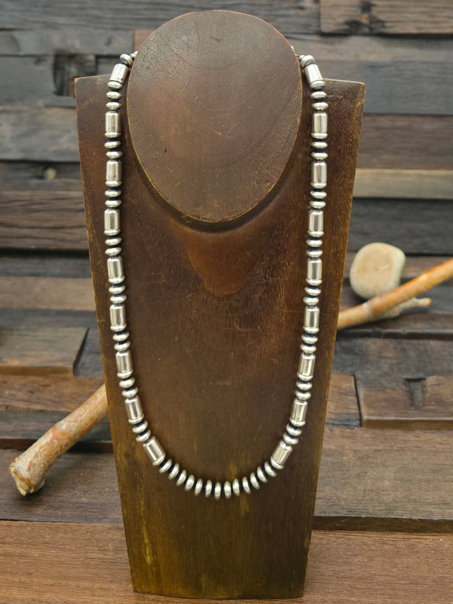 Sterling Silver Rondelle and Barrel Bead Necklace by Bryannen Halwood - 20 in. plus 2 in. Extender