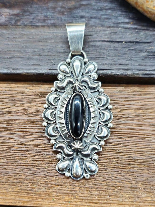 Sterling Silver Black Onyx Oval Pendant by Derrick Gordon