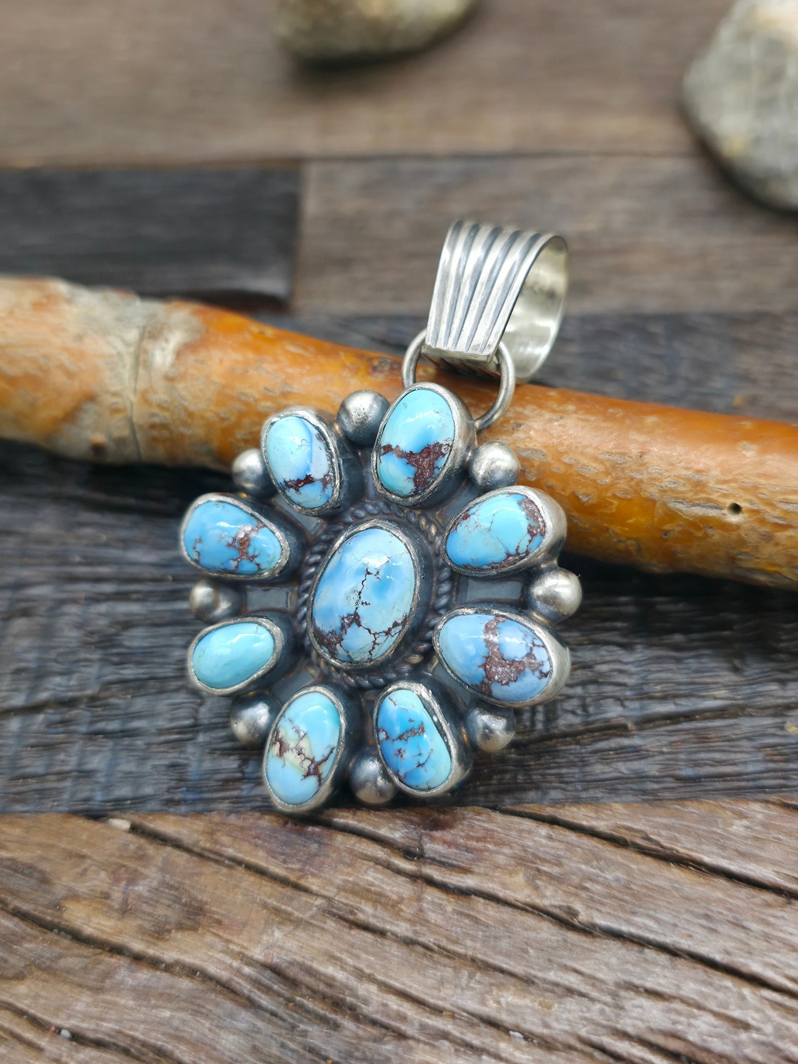 Sterling Silver Golden Hill Turquoise Pendant by Shirley Henry - 2 1/4 in. by 1 1/2 in.
