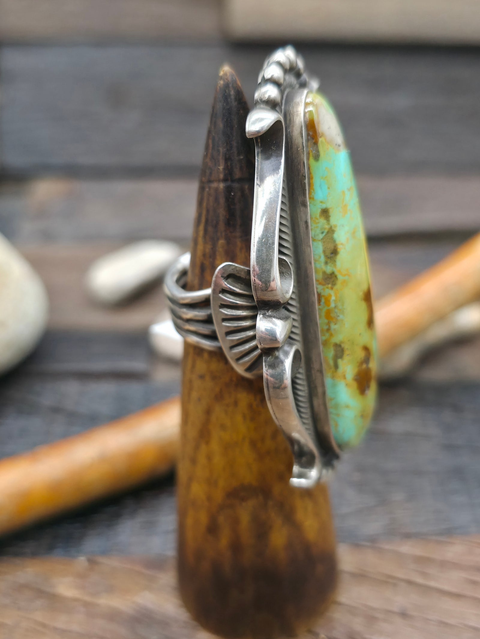 Sterling Silver Pilot Mountain Turquoise Statement Ring by Terry Martinez - Size 9 1/4