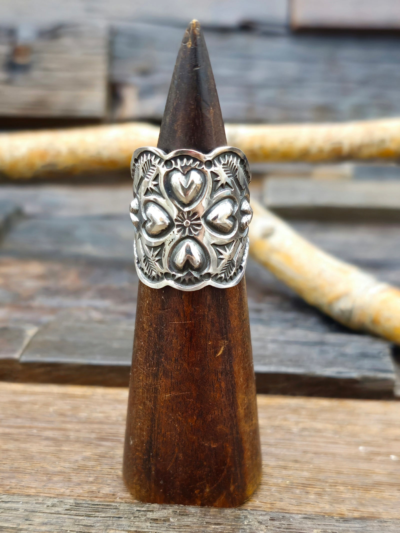 Stamped Sterling Silver Hearts Ring by Sunshine Reeves - Size 9 1/2