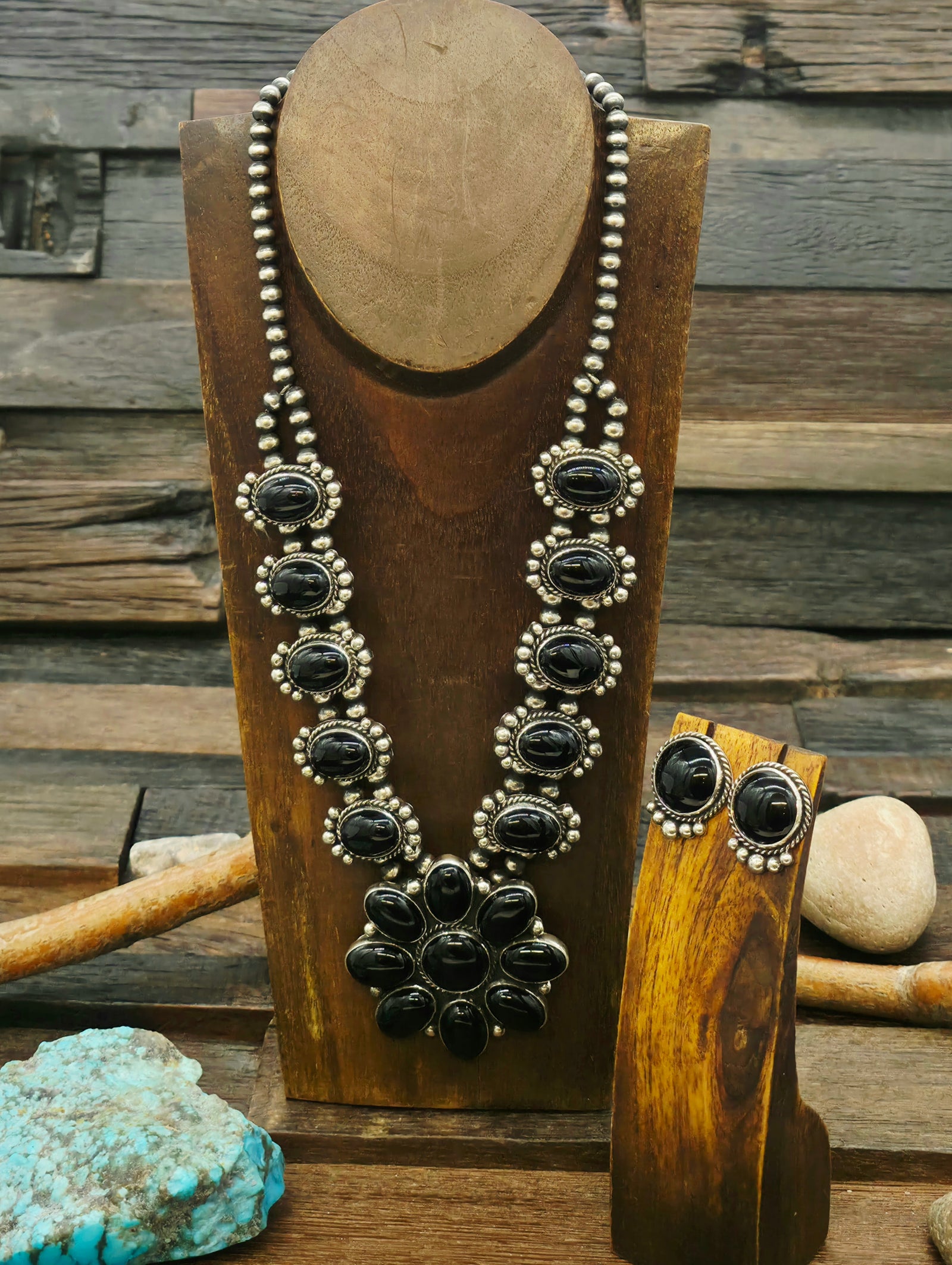 Black Onyx Necklace and Earring Set by LaRose Ganadanegro -  20 in.