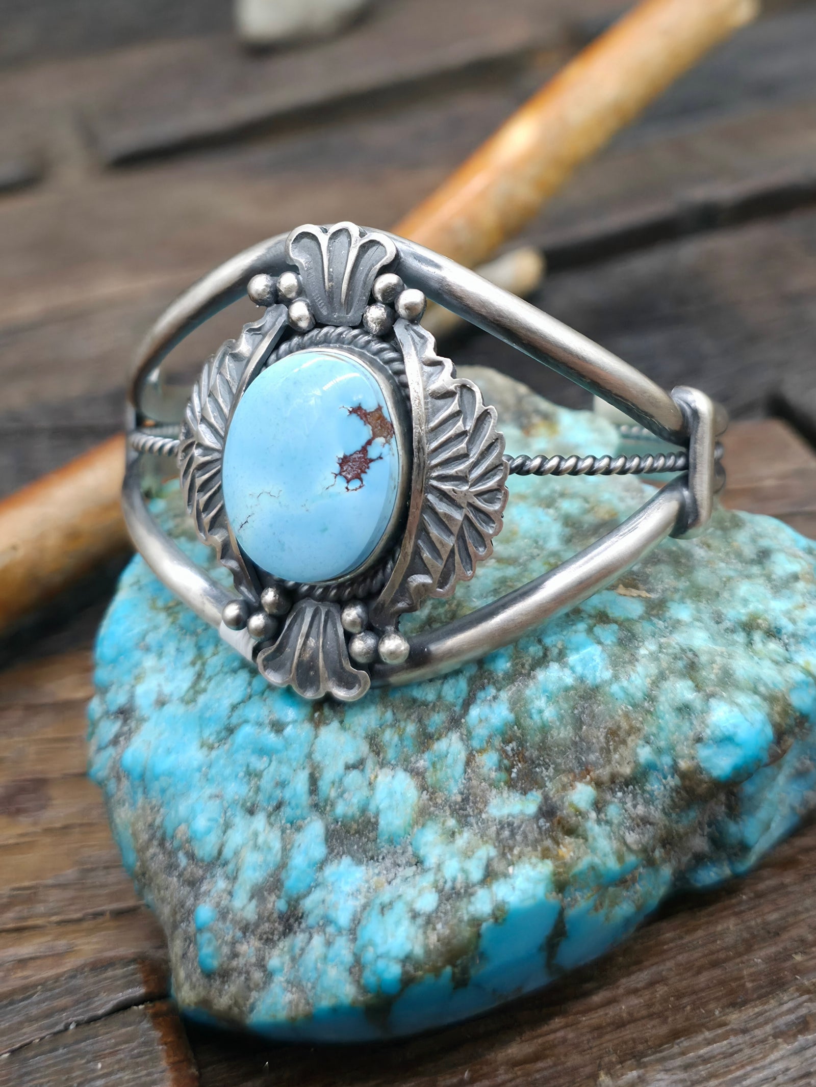 Sterling Silver Golden Hill Turquoise Cuff by Mark Yazzie - 6 1/2 in. with Gap