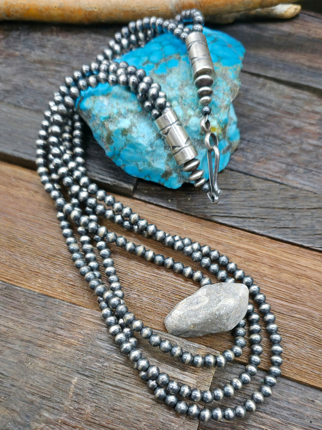 Three Strand Oxidized Sterling Silver Bead Necklace by Jacob Troncosa - 24 in.