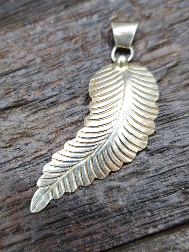 Stamped Sterling Silver Feather Pendant