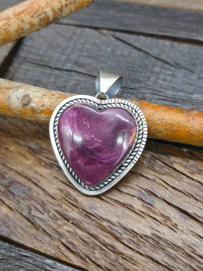 Purple Spiny Oyster Sterling Silver Heart Pendant by Walter Vandever - 2 1/4 in. by 1 1/2 in.
