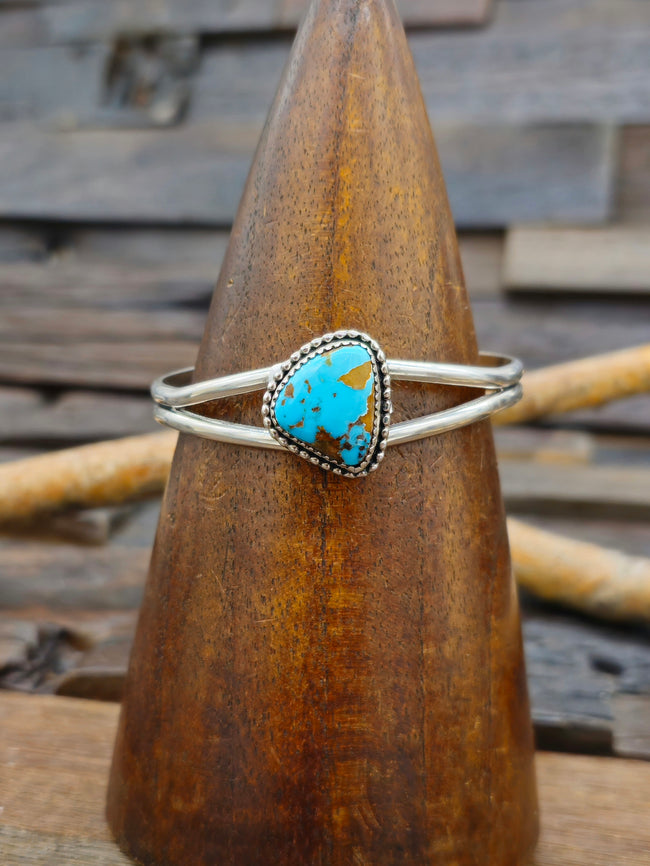 Single-Stone Turquoise Sterling Silver Cuff by Rosella Paxton - 6 1/4 in.