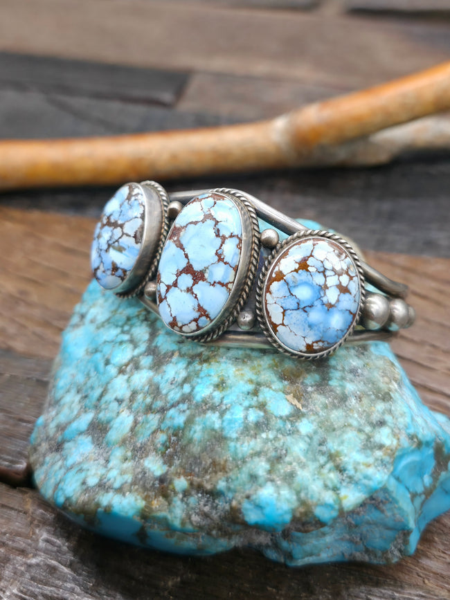 Three Stone Sterling Silver Golden Hill Turquoise Cuff by Nila Johnson - 6 1/2 in. with Gap