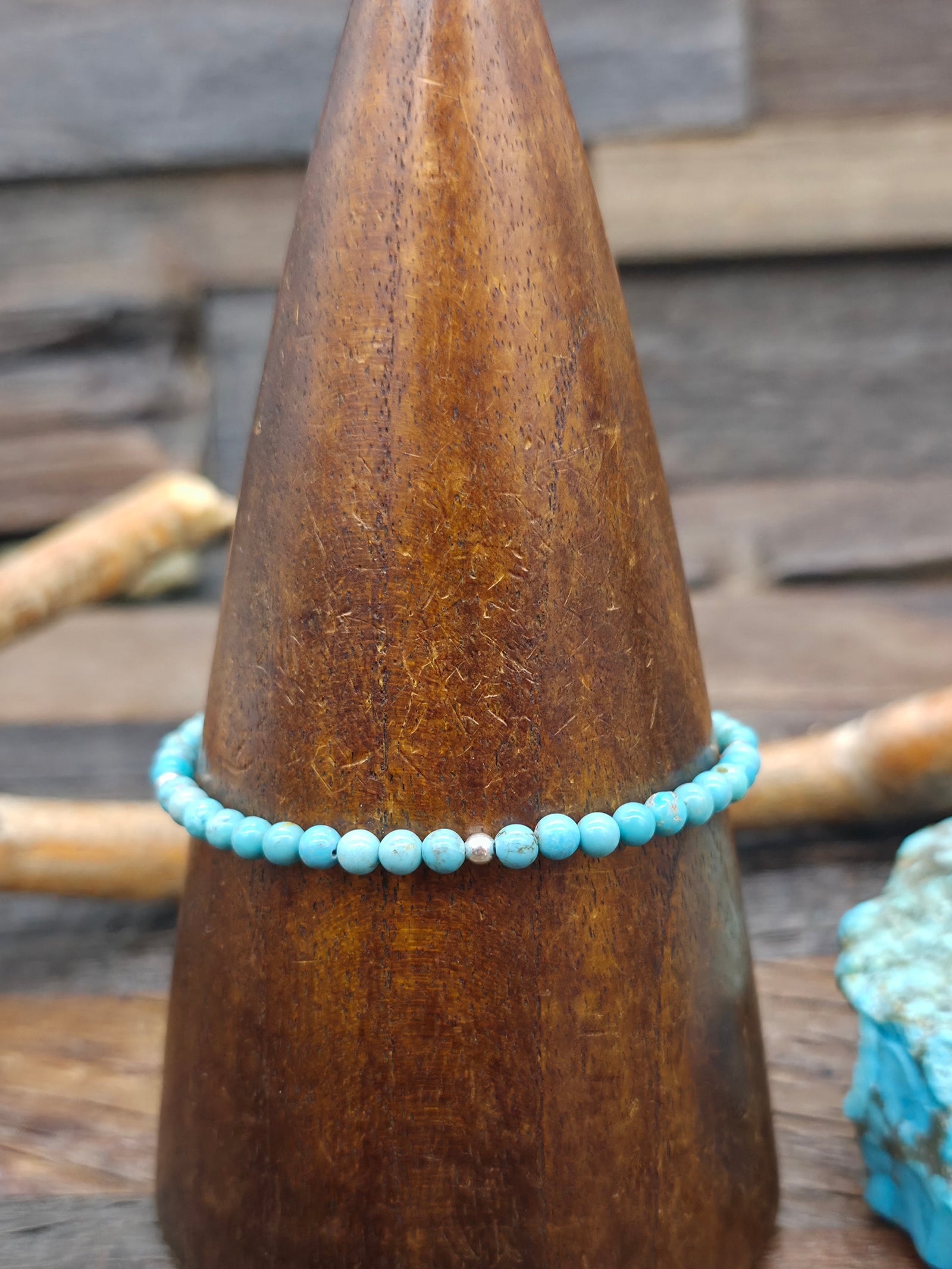 Blue Turquoise and Sterling Silver Bead Bracelet - 8 in.