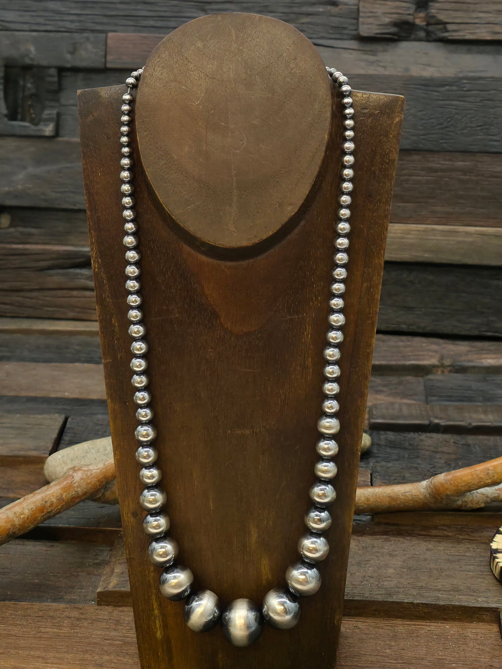Graduated Oxidized Sterling Silver Bead Necklace - 24 in.