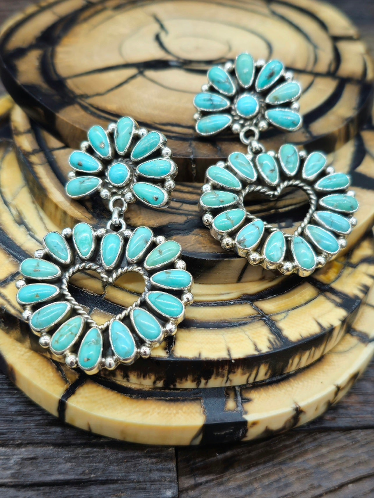 Turquoise Cluster Heart Earrings