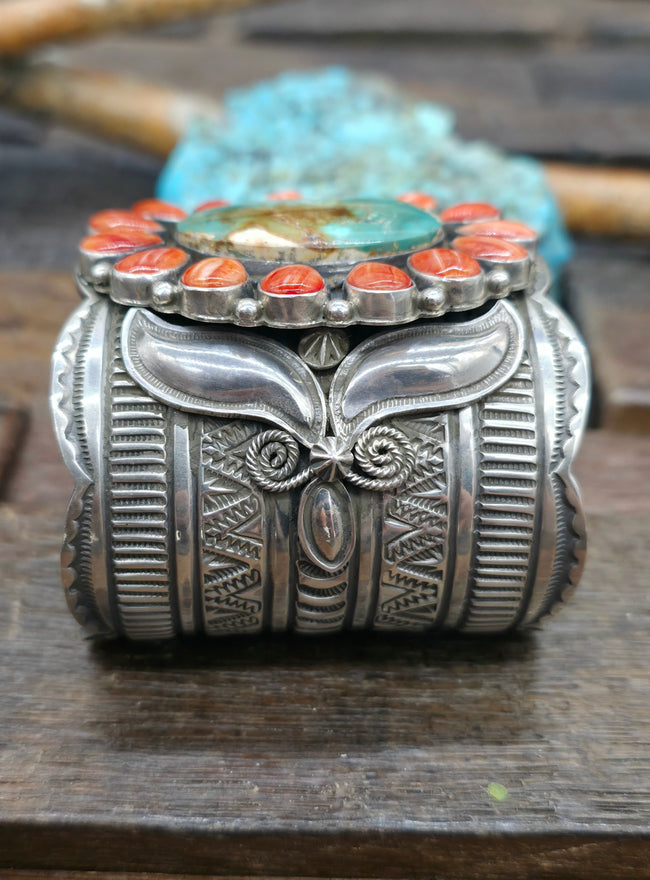 Sterling Silver Royston Turquoise and Spiny Cluster Bracelet by Andy Cadman - 6 1/2 in. with Gap