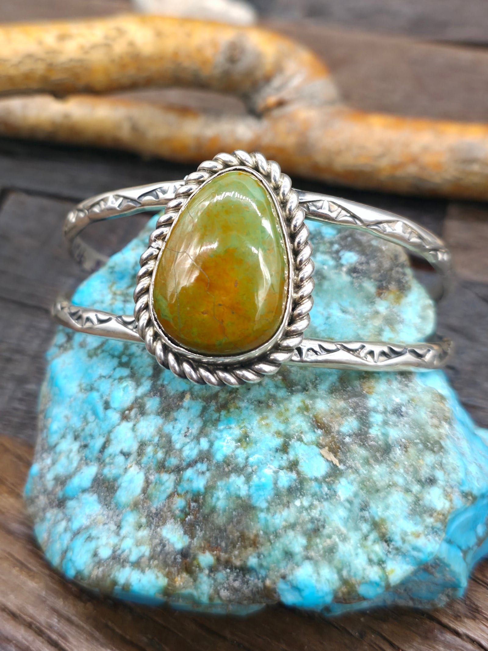 Sterling Silver Green Turquoise Cuff by Jacob Troncosa - 7 1/4 in