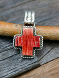 Sterling Silver Spiny Oyster Santa Fe Cross Pendant by L. Archuleta