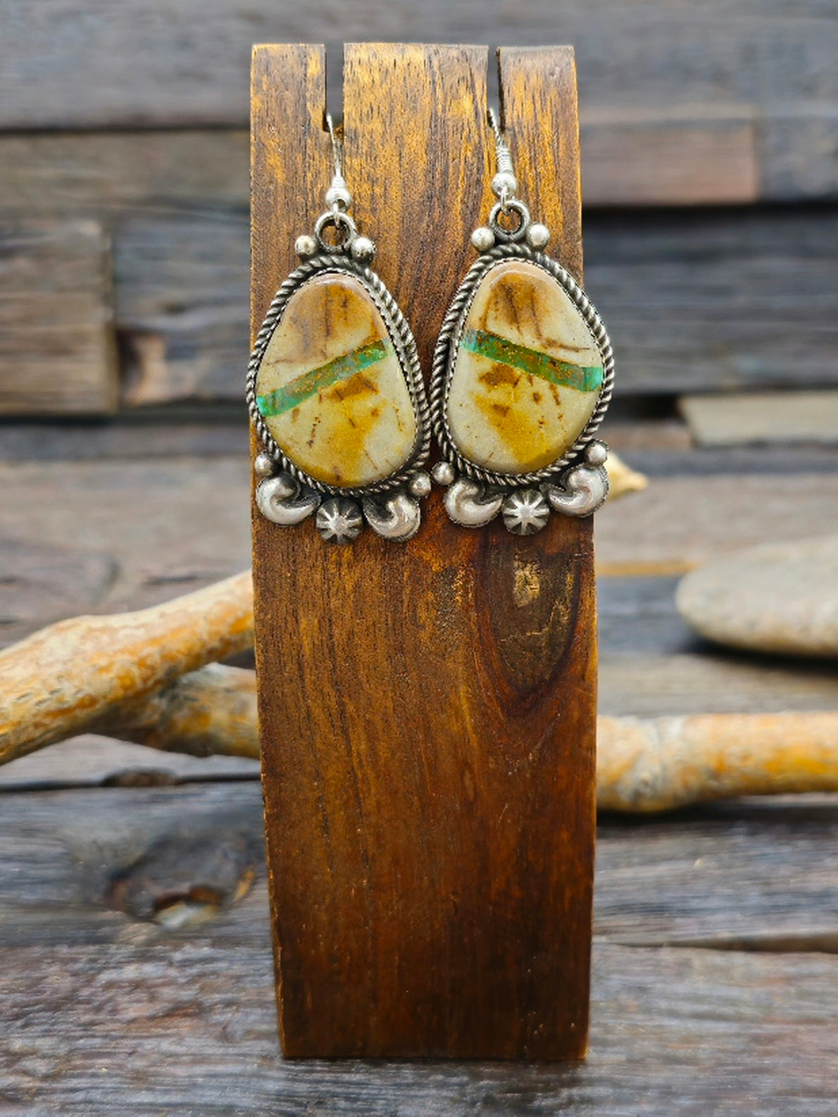 Ribbon Turquoise French Hook Earrings by Richard Jim