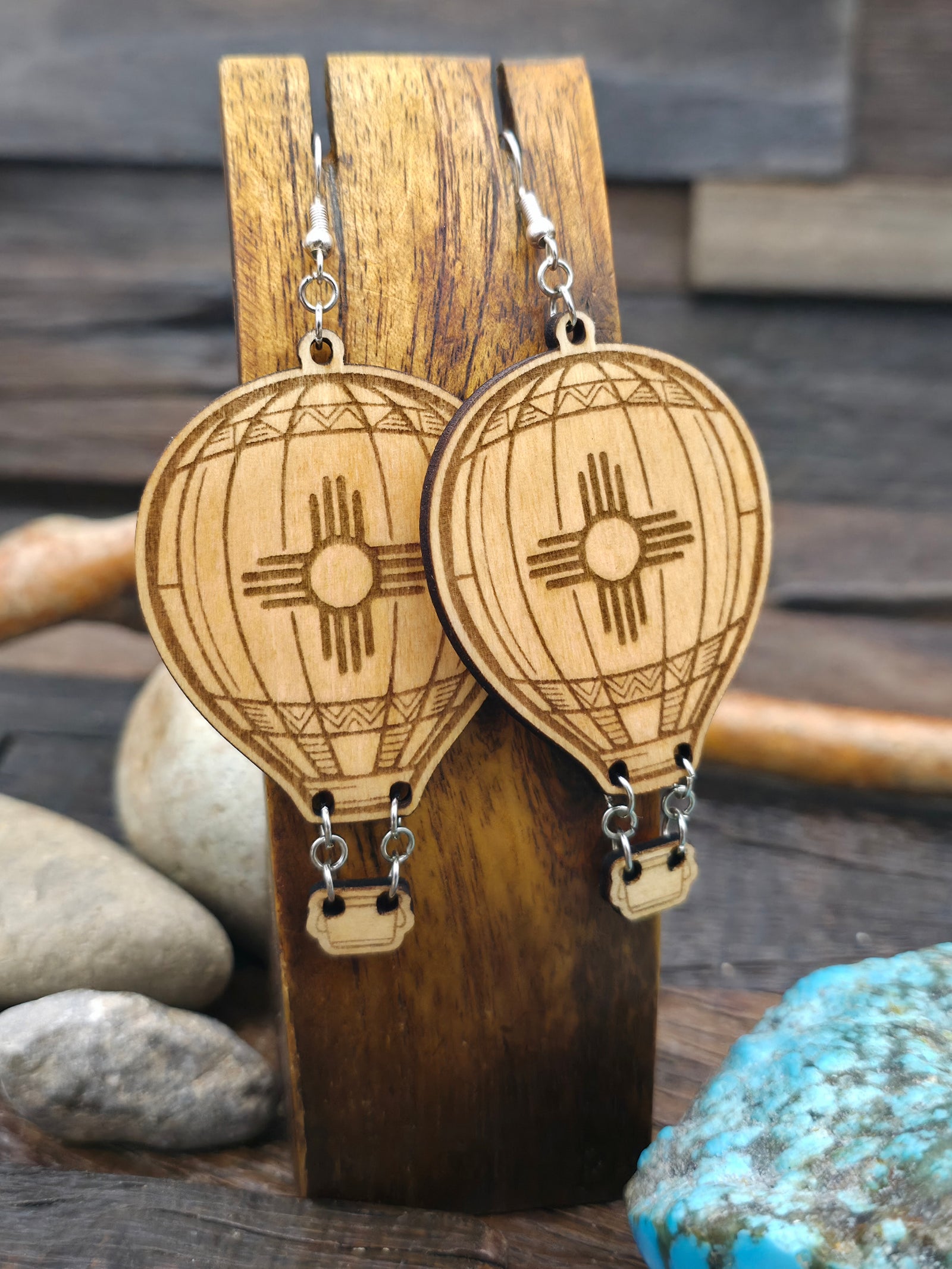 Large Wooden Balloon Earrings - 3 3/4 in. by 1 1/2 in.