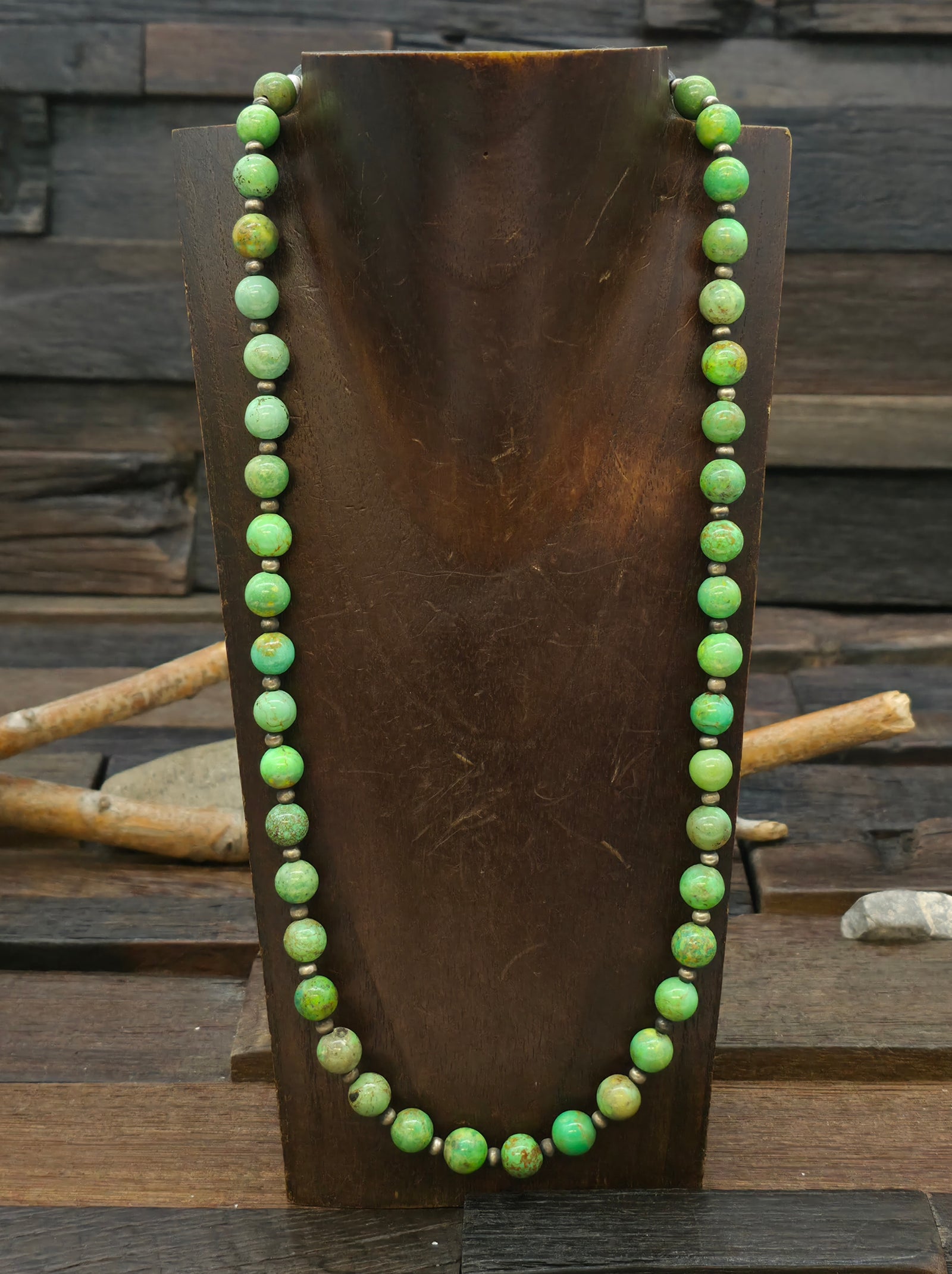 Hubei Turquoise Sterling Silver Bead Strand Necklace - 24 in
