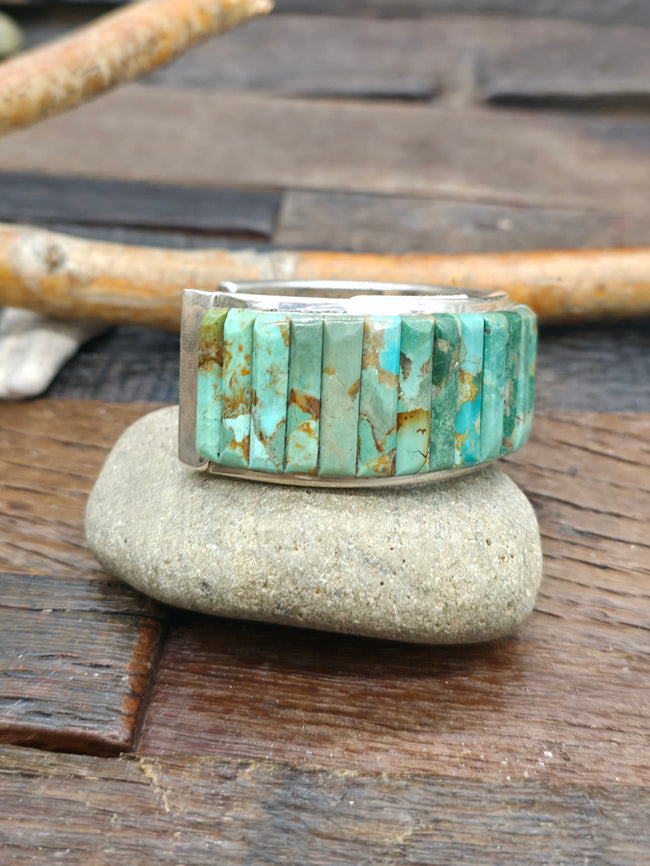 Turquoise Cobblestone Inlay Sterling Silver Cuff by Louise Pete - 6 1/2 in. with Gap