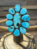 Large Sterling Silver Kingman Turquoise Cluster Ring by Tyler Brown - Size 9 1/2
