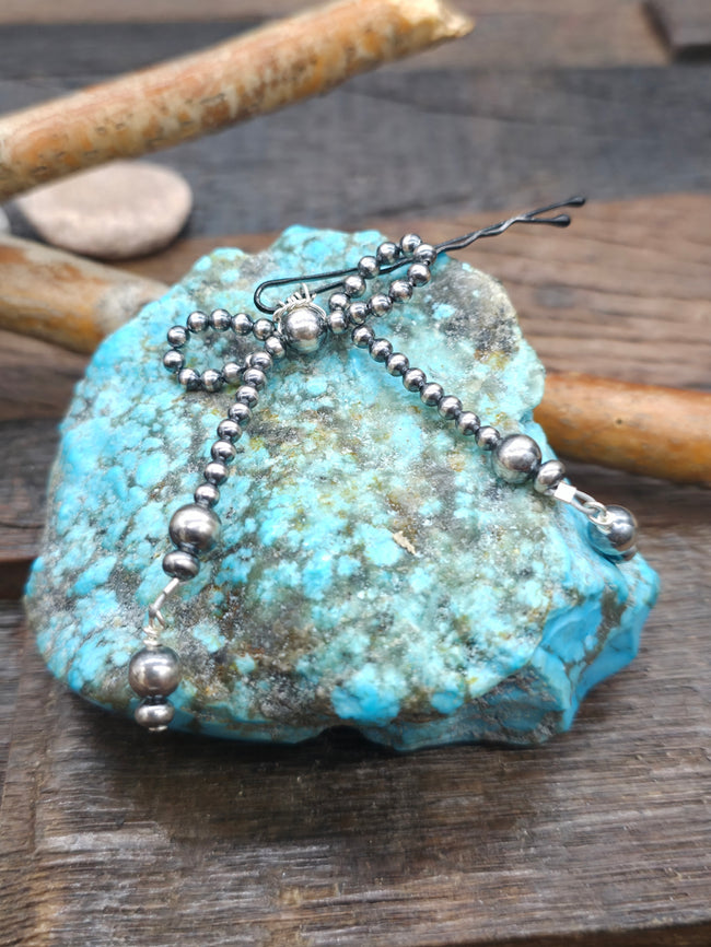 Oxidized Sterling Silver Bead Bow Hairpin - 3 in. by 1 1/4 in.