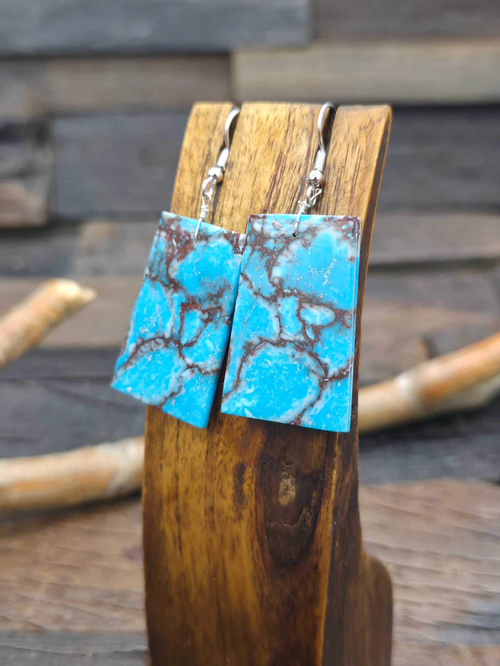 Rectangular Blue Composite Turquoise Slab Earrings by Jameson Pete - 2 1/4 in. by 1 in.