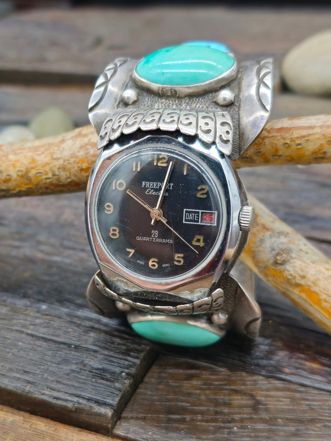 Vintage/Estate Sterling Silver and Turquoise Watch Cuff -7 in.