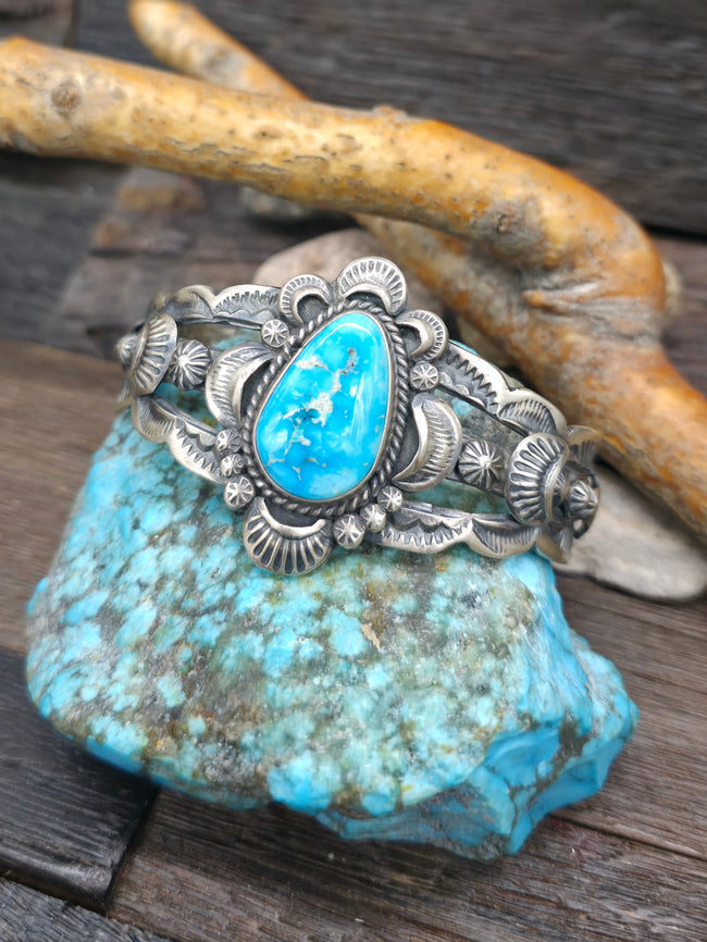 Sterling Silver Kingman Turquoise Cuff Bracelet by Gilbert Tom - 6 3/4 in. with Gap