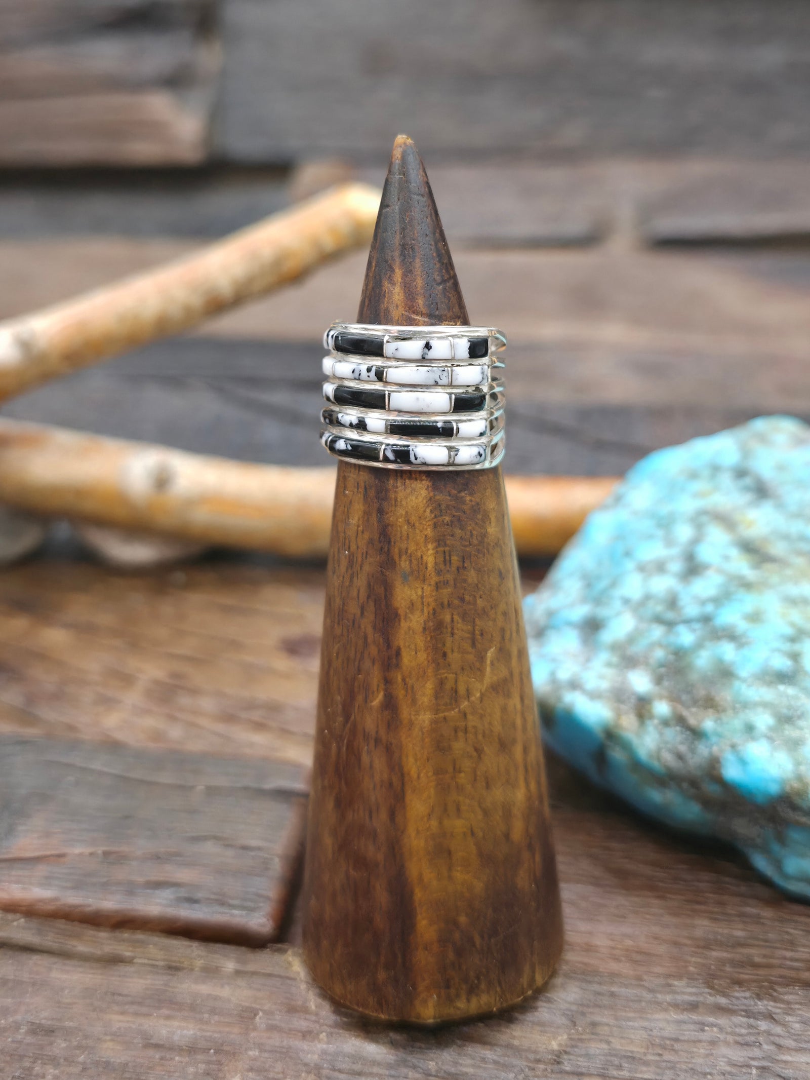 White Buffalo Sterling Silver Inlay Ring by Jamie Johnson - Size 7
