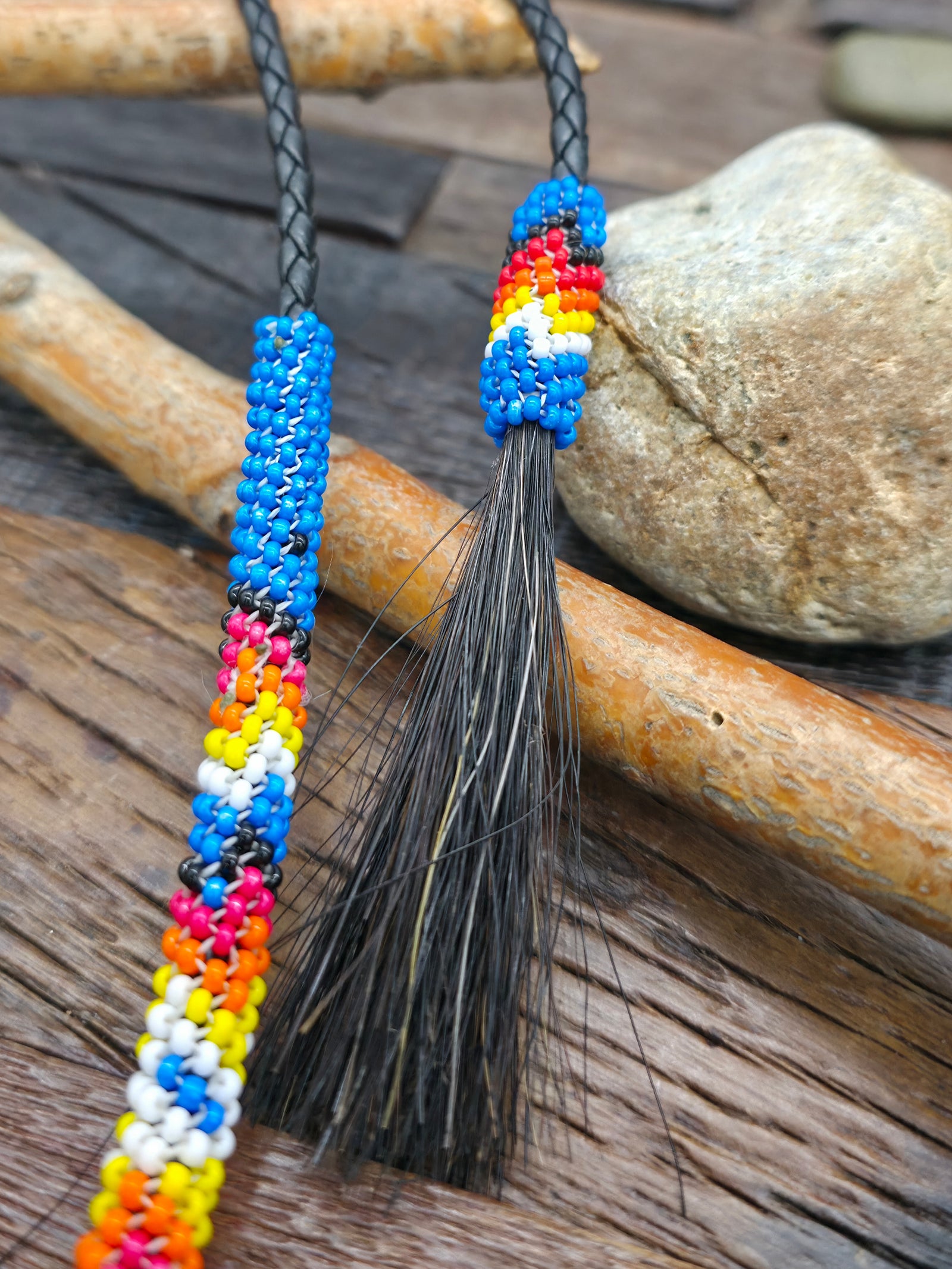 Blue Beaded Horsehair Hat Band - 40 in.