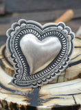 Adjustable Heart Smooth Center Sterling Silver Ring by Leander Tahe