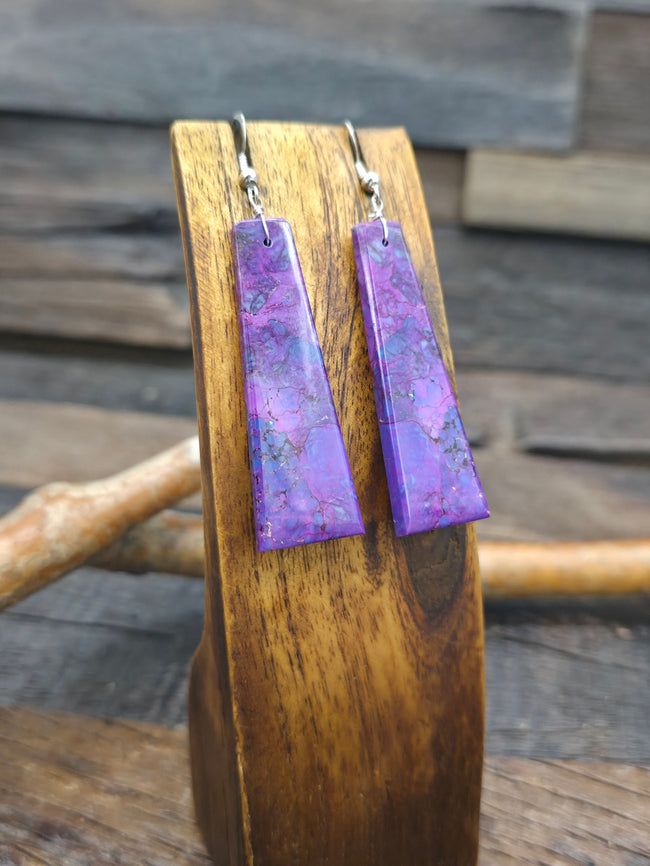 Purple Mojave Slab Earrings by Jameson Pete - 2 3/4 in. by 3/4 in.