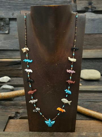 Blue Turquoise 13 Hummingbird Necklace with Blue Turquoise Beads by Matt Mitchell - 28 in.