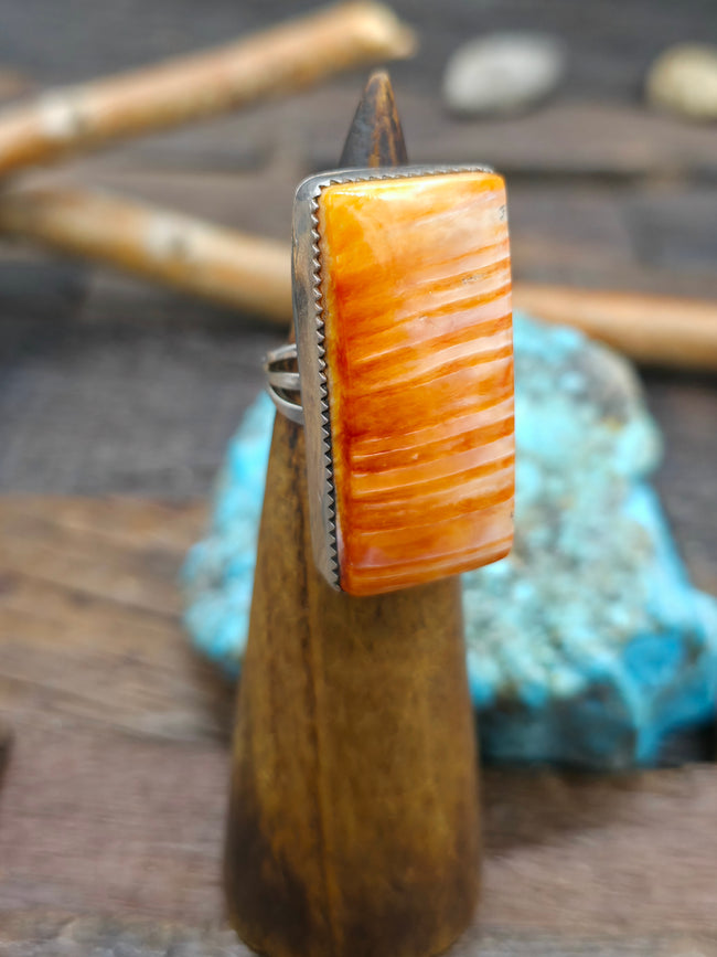 Sterling Silver Spiny Oyster Long Rectangle Ring by Rosella Paxson - Size 7