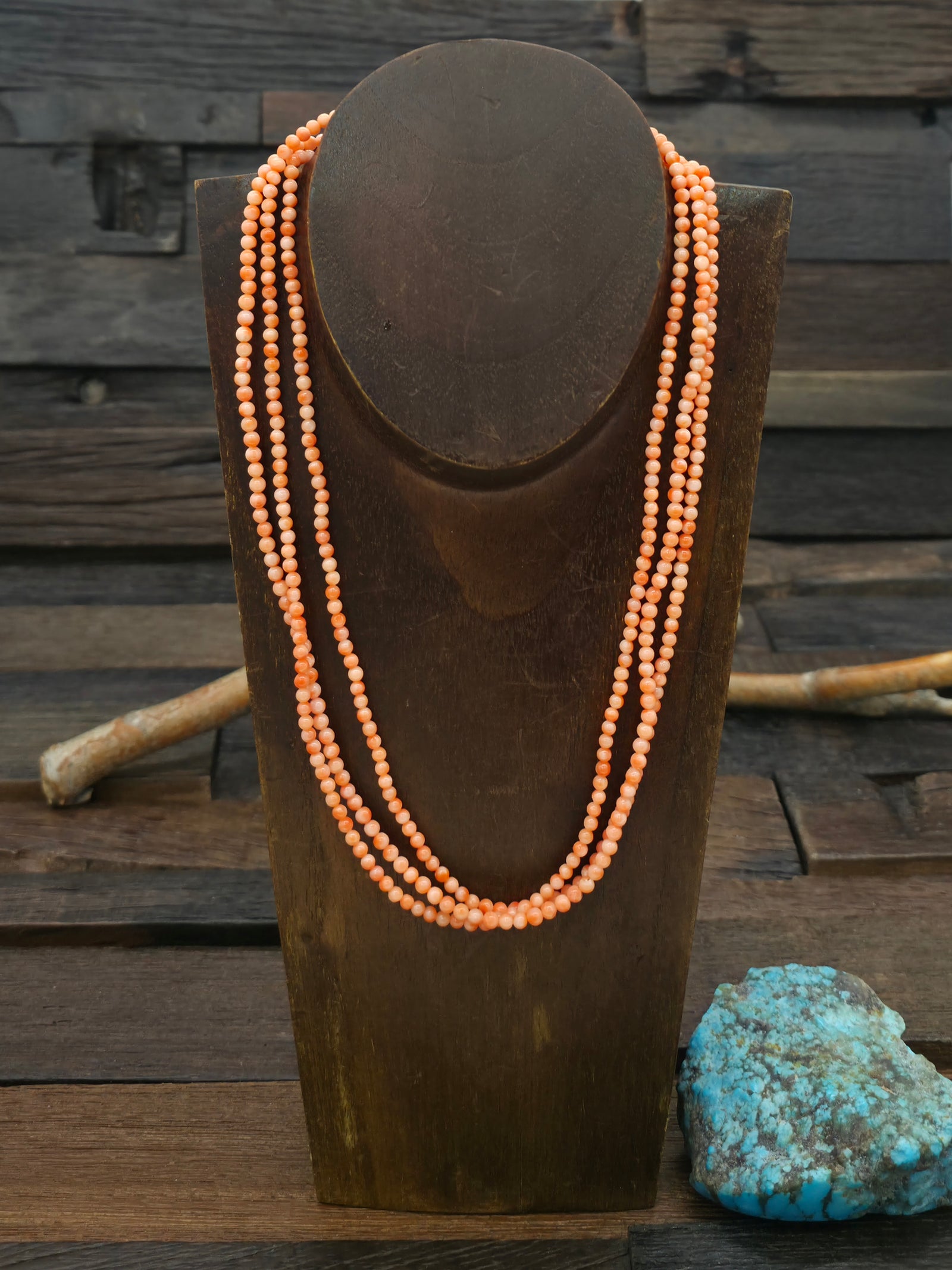 Vintage/Estate Three Strand Pink Coral Necklace - 20 in.