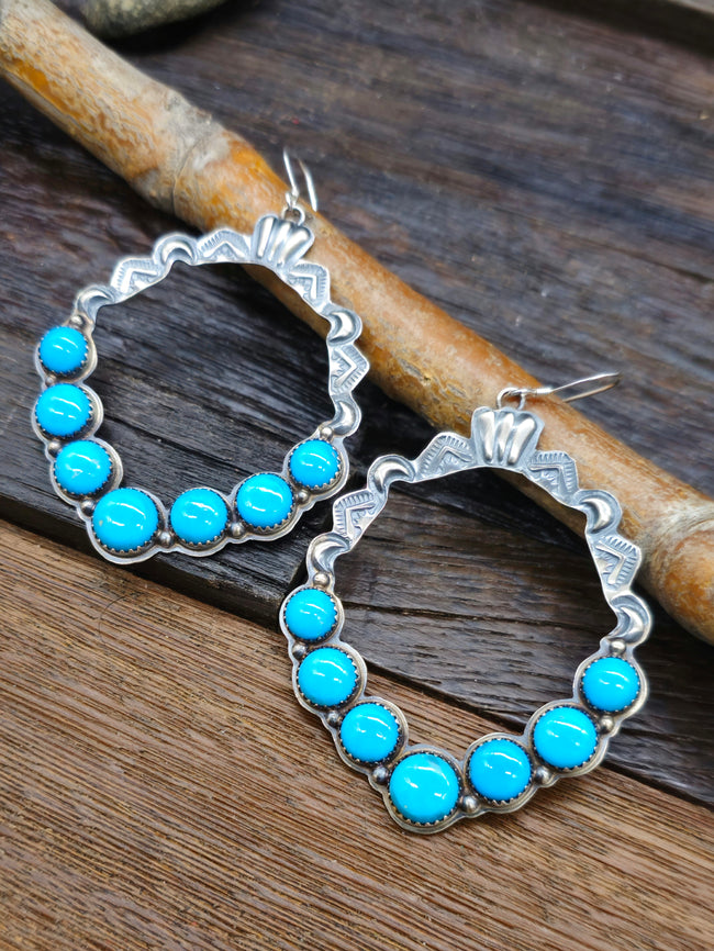 Stamped Sterling Silver and Turquoise Earrings by Katherine Yazzie