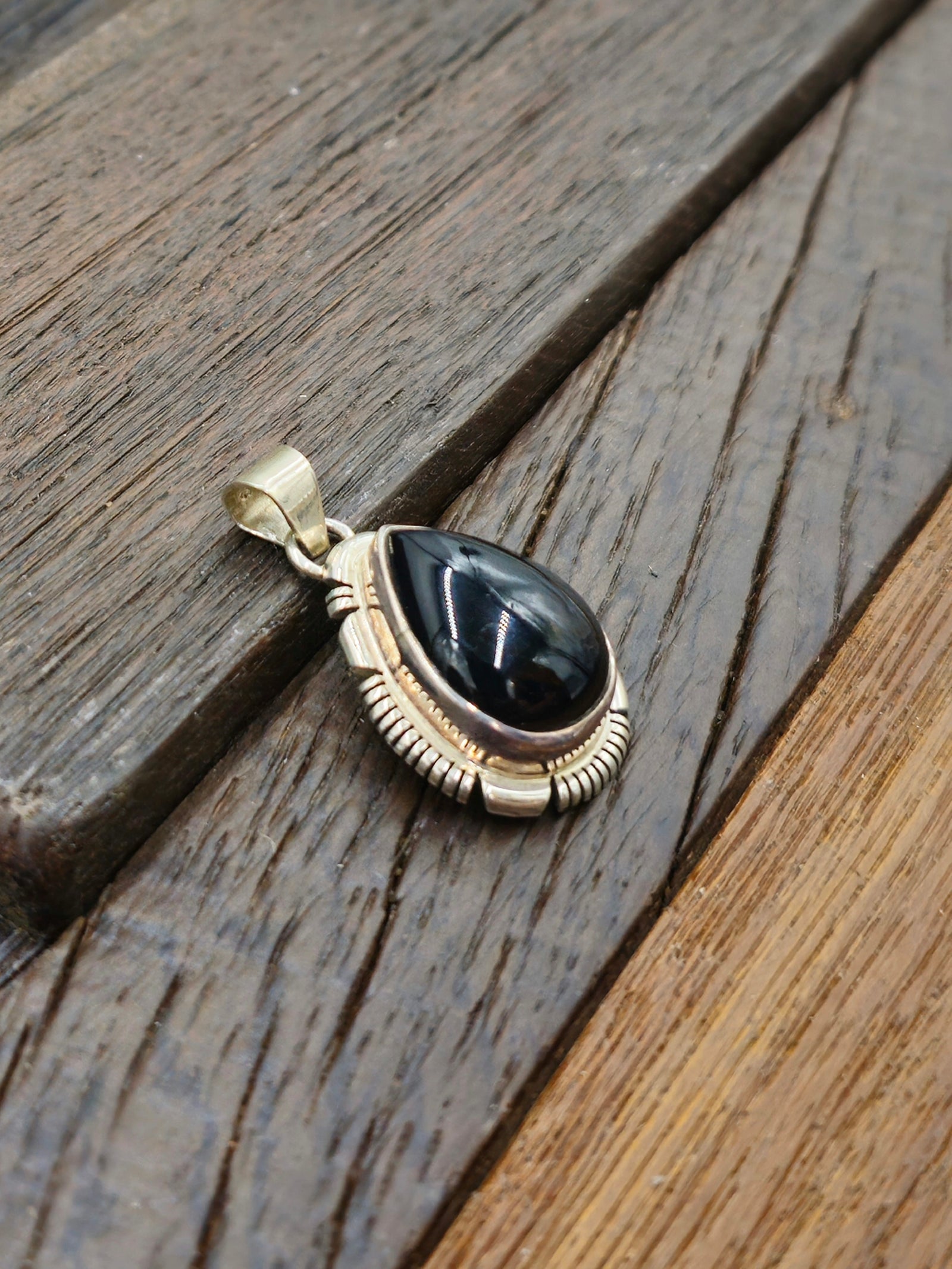 Small Black Onyx Teardrop Pendant
