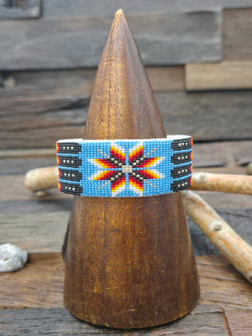 Narrow Beadwork Cuff - Diamond Pattern on Green - 6 1/2 in.