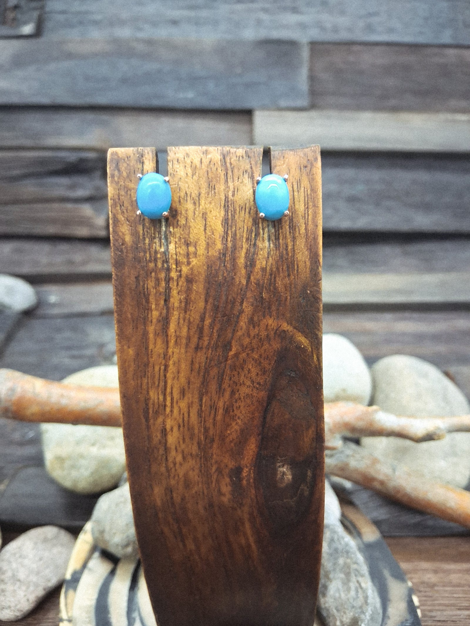 14 KT Rose Gold Sleeping Beauty Turquoise Oval Stud Post Earrings