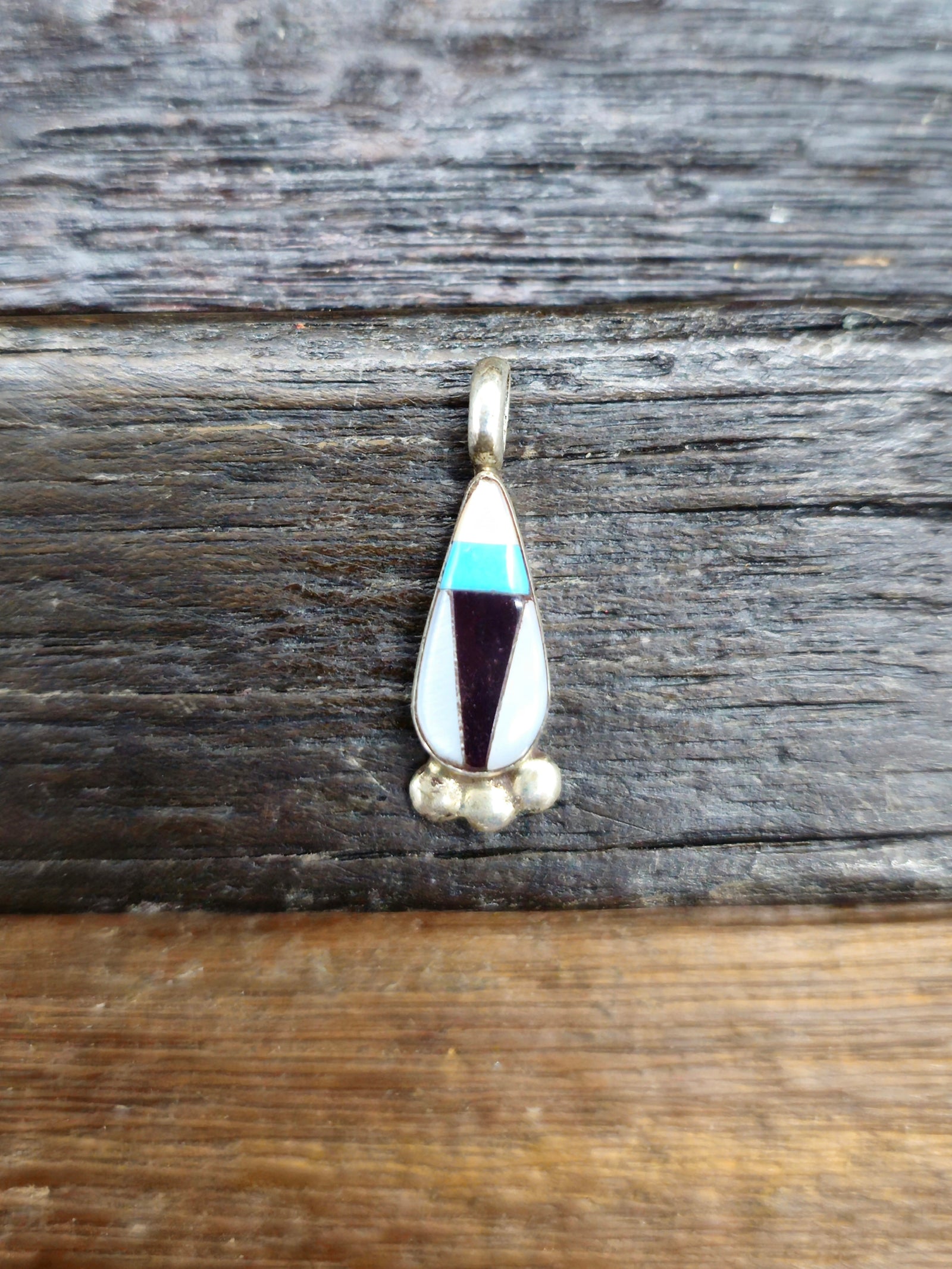 Vintage/Estate Sterling Silver Mini Teardrop Inlay Pendant