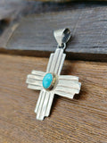 Zia Sterling Silver Pendant with Oval Turquoise Stone by Lucille Platero