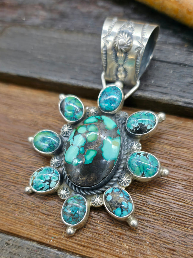 Blue Turquoise Oval Cluster Pendant by Rosella Paxton