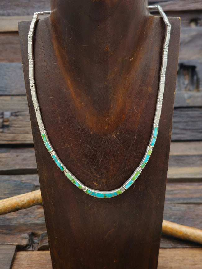 Sonoran Turquoise Sterling Silver Inlay Collar Necklace - 18 in.