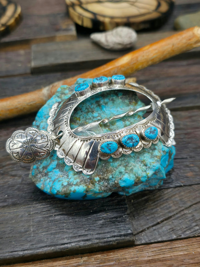 6 Stone Sterling Silver and Turquoise Stick Barrette by Jolene Begay - Designs Vary