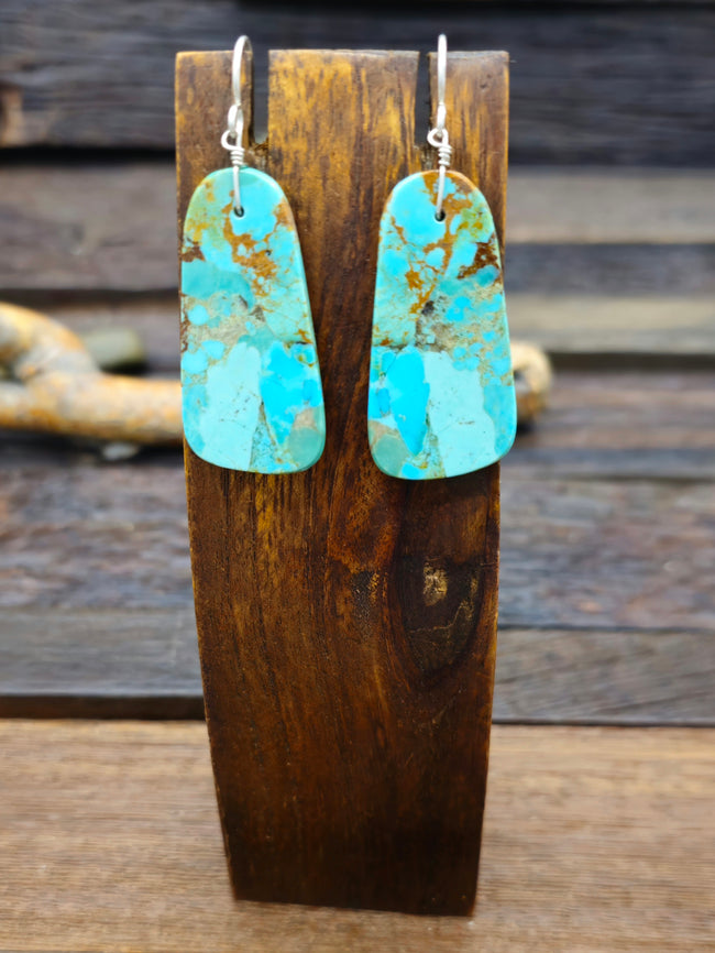 Medium Blue/Green Turquoise Slab Earrings by Marcella Castillo