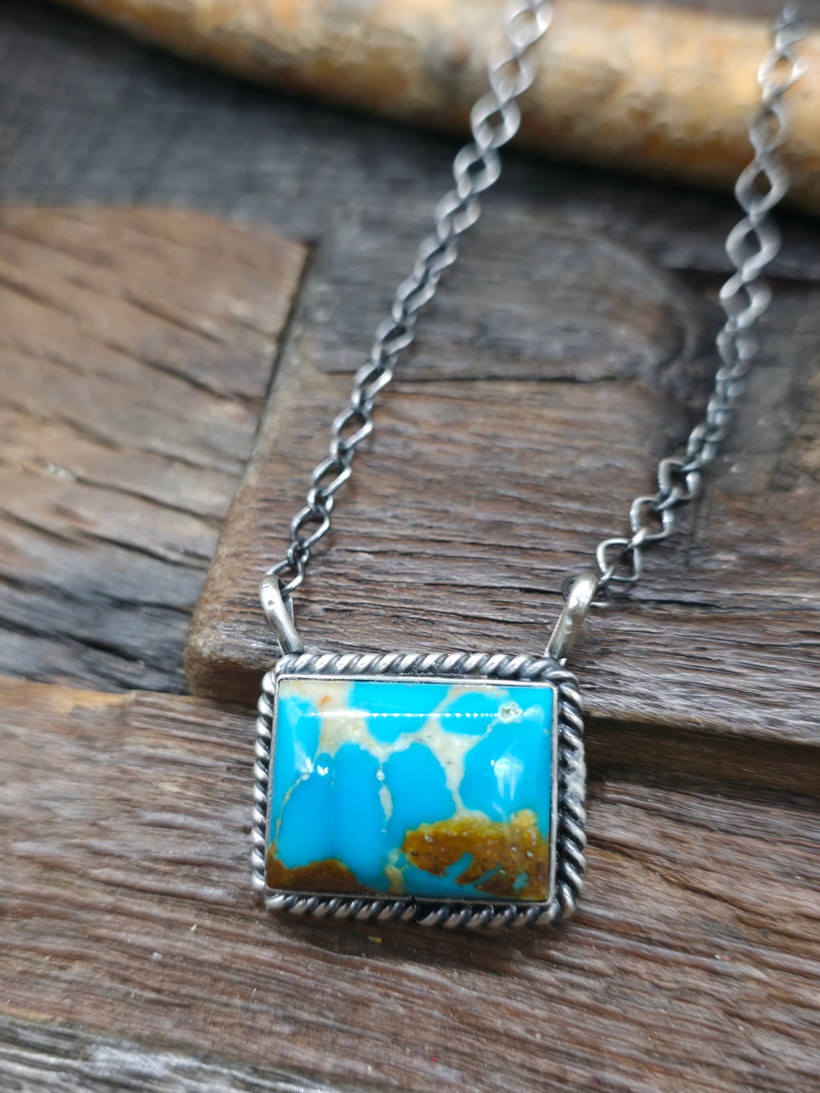 Sterling Silver Turquoise Bar Necklace by "JY" - 19 in.