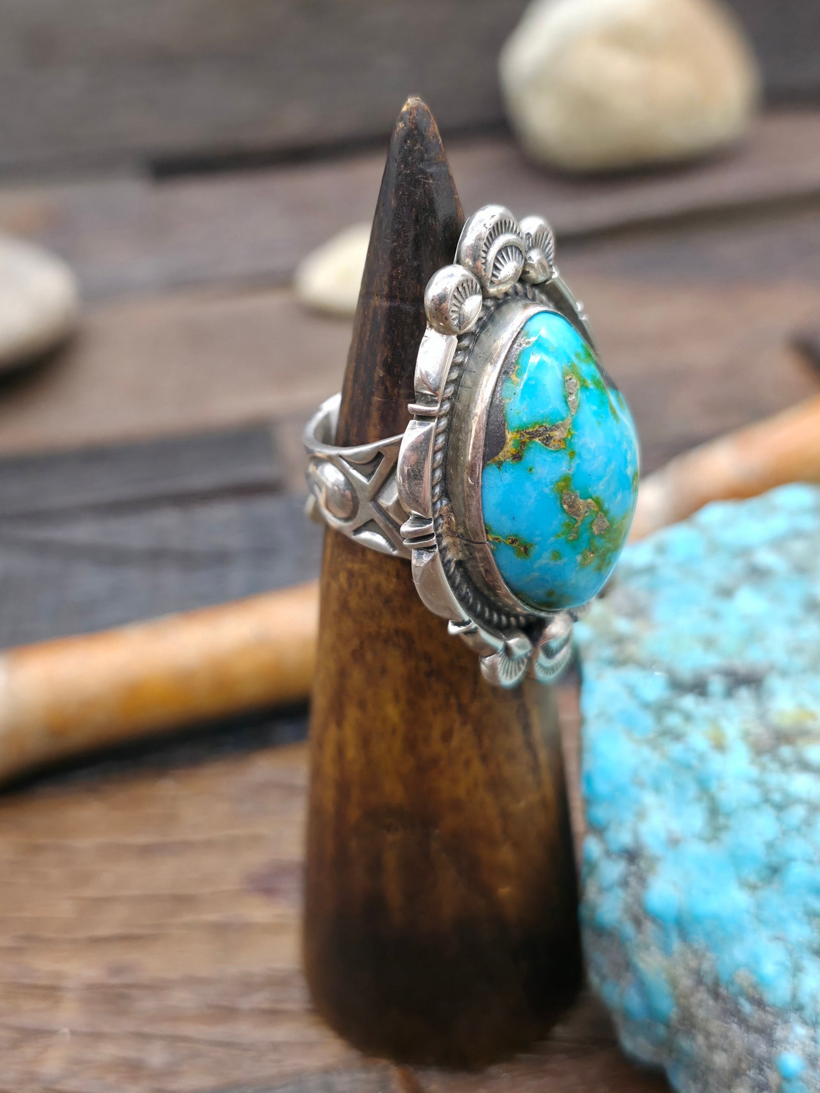 Sterling Silver Sonoran Gold Turquoise Ring by Dean Sandoval - Size 8 1/2