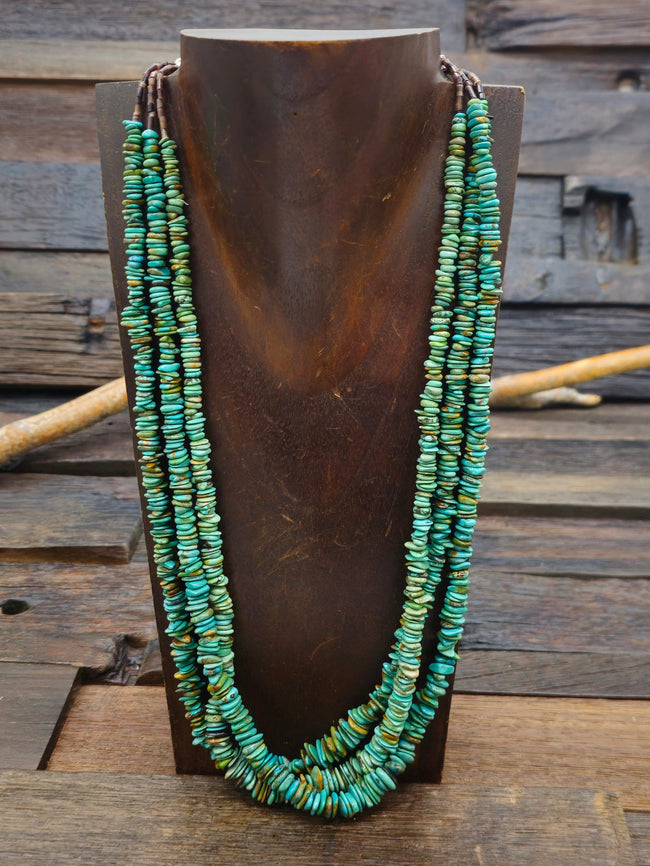 Three-Strand Blue/Green Turquoise Chip Necklace by Fannie Garcia - 22 in.