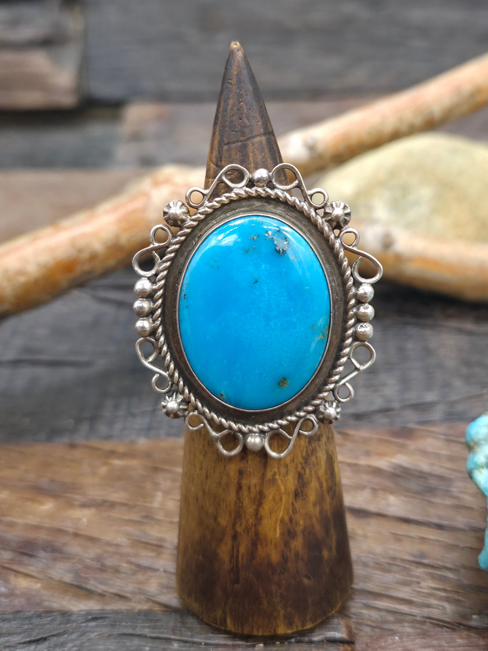 Large Sterling Silver Turquoise Statement Ring - Size 11 1/2