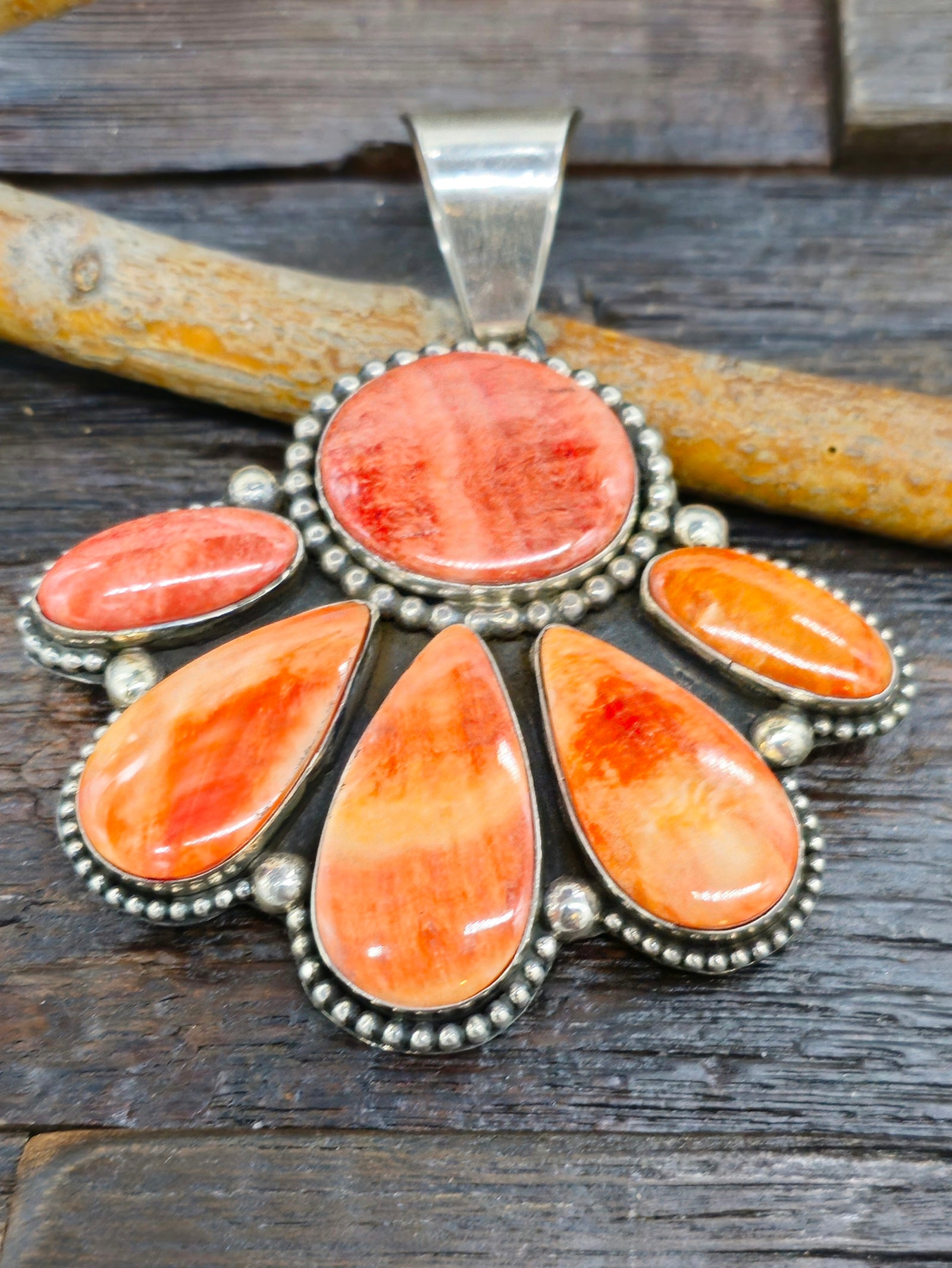 Large Orange Spiny Oyster Cluster Pendant by Mary Ellen - 3 1/2 in by 3 in